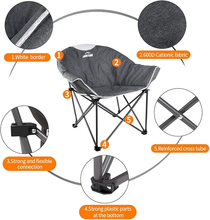 OUTDOOR LIVING SUNTIME Sofa Chair Oversize Padded Moon Leisure Portable Stable Comfortable Folding Chair for Camping Hiking Carry Bag…