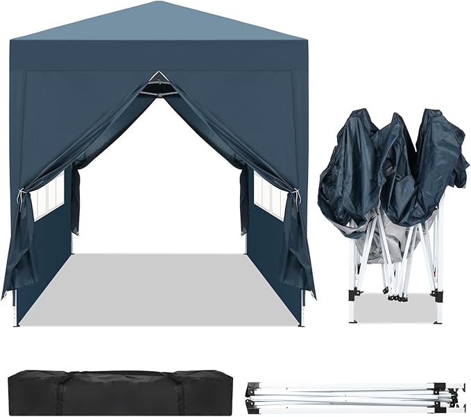 2x2m Gazebo with Sides Canopy Tent Outdoor Instant Shelter Folding Canopy Outdoor Party Tent Patio Canopy Tent Gazebo Outdoor Canopy Folding Garden Gazebo Party Tent (Blue)