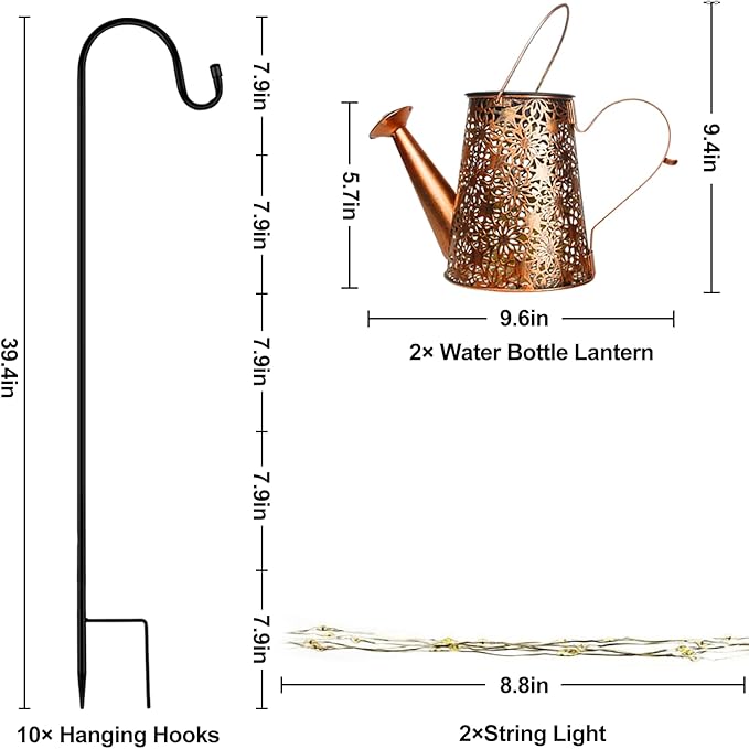 Forlivese 2PCS Solar Watering Can with LightsOutdoor Decorations with Hanging Solar Garden Lights with Bracket Waterproof Watering Can Landscape Light for Patio Gardening Pathway 36LED