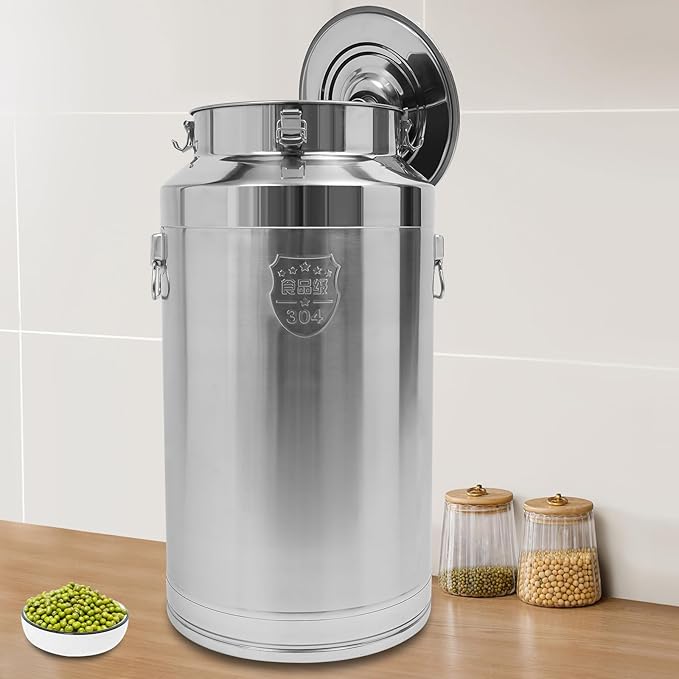 Stainless Steel Milk Can 88L/23.3Gal Storage Bucket Airtight Canister with Lid Wine Oil Beverage Storage Container for Kitchen Restaurant Party W15.8*H29.1in