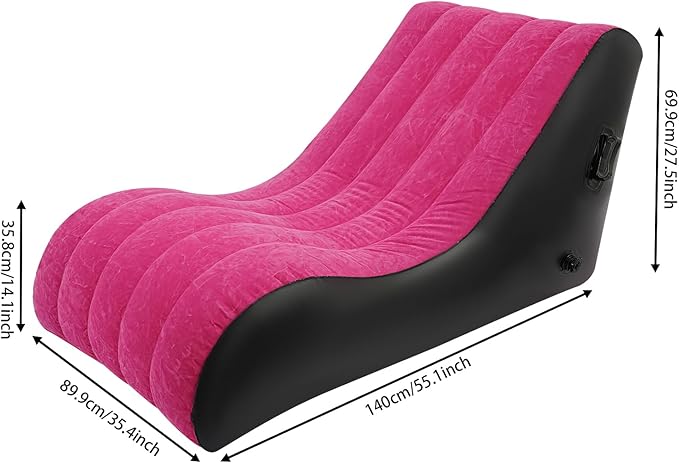 Air Mattress Bed S-Shape Inflatable Sofa with Pump Inflatable Chair Air Couch Flocked Surface Waterproof Portable Blow Up Bed for Camping Lounge Beds for Afternoon Rest (Pink)