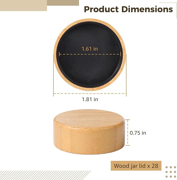 Wood Jar Lids 28 Pcs 4 Oz Spice Jars Airtight Lids Kitchen Jars Sealing Nice Reusable Can Wooden Lids 1.6 Inches Inner Diameter