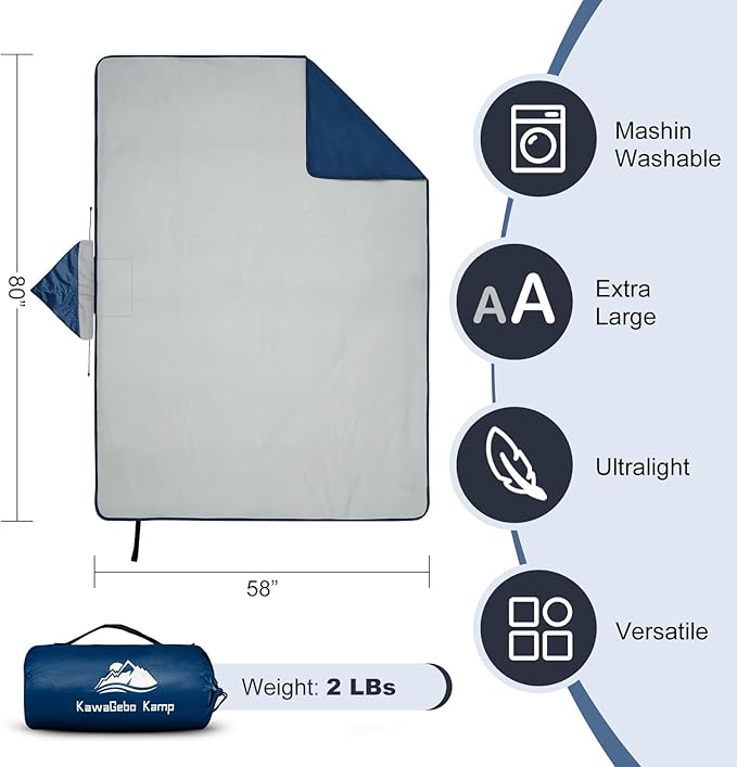 Fleece Waterproof Outdoor Blanket - Windproof Stadium Blanket for Camping Picnics and Sports Stay Dry and Comfortable 80x 58(Hoodeed Blue)