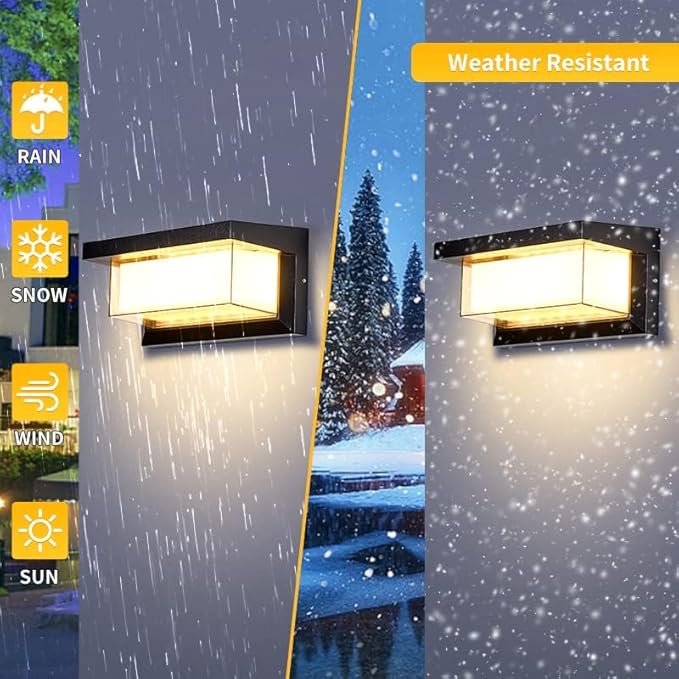 18W Modern LED Wall Light Outdoor 2Pack3000K Warm White Waterproof Porch Patio Lights Mount Outside FixturesMatte Black Aluminium LANFU