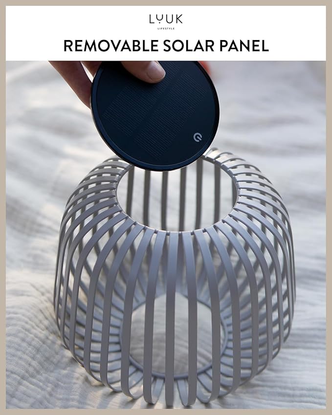 LUUK LIFESTYLE LED Table lamp with Removable Solar Panel (up to 72h Lighting) for Indoor &amp Outdoor use Cordless and Portable Metal cage Design dimmable Brightness Decorative Boho Style Light G