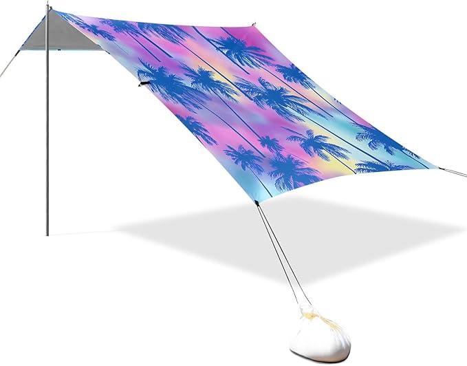 Beach Tent Sun Shelter Cool Blue Coconut Tree Lightweight &amp Easy Setup Beach Shade Canopy for Camping Fishing