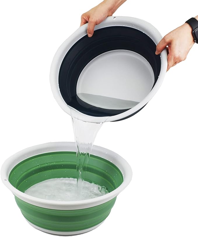 SAMMART 7.5L (1.98 Gallon) Collapsible Tub - Foldable Dish Tub - Portable Washing Basin - Space Saving Plastic Washtub (Grey/Slate Grey (Set of 2))