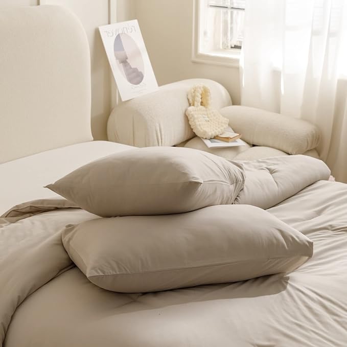 ROSGONIA Oversized Queen Comforter Oatmeal 3pcs (1 Comforter &amp 2 Pillowcases) Lightweight Oversized Queen Comforter Sets Bedding Blanket Quilts