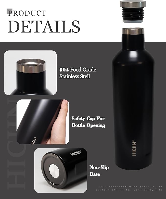 Stainless Steel Wine Tumblers with Lid TWO 12oz &amp Insulated Wine bottle ONE 25oz&ampGift Set with well packaged box.Keep waterwinedrinks with warm or cold (Black)