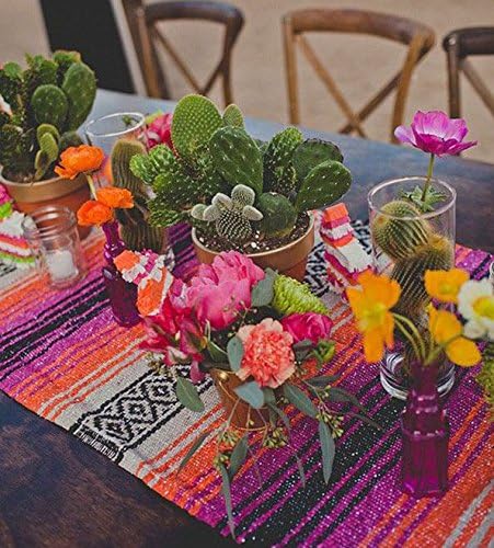 Del Mex Classic Mexican Blanket Large Authentic Woven Falsa Throw (70x50) Artisan Southwest Décor for Beach Yoga Outdoors (Pink/Orange)
