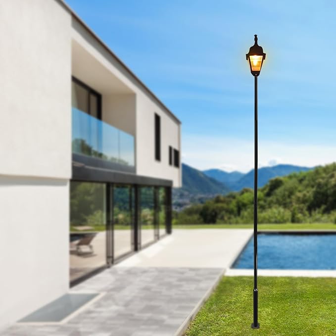 Street Light Pole Black Outdoor Galvanized Solar Street Lamp Post Split Street Lamp Post Outdoor Street Courtyard Parking Lot Lighting Post w/Mounting Rebar Cage for Street (19.7ft 114+76mm)