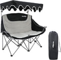 Double Camping Chair with Adjustable Shade Canopy Oversized Portable Folding Loveseat Couch 2 Person Soft Padded Couch Back Storage Bag Cup Holder for Outdoor Lawn Backyard