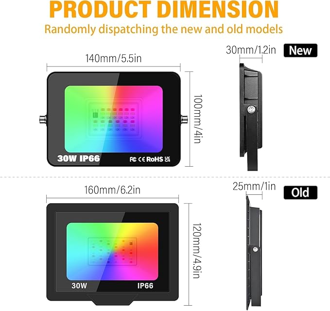 LED Flood Light Outdoor 30W 300W EquivalentRGB Color Changing Floodlight with Remote 16 Colour Changing IP66 Waterproof Control for Garden Party Stage Landscape (2 Pack)