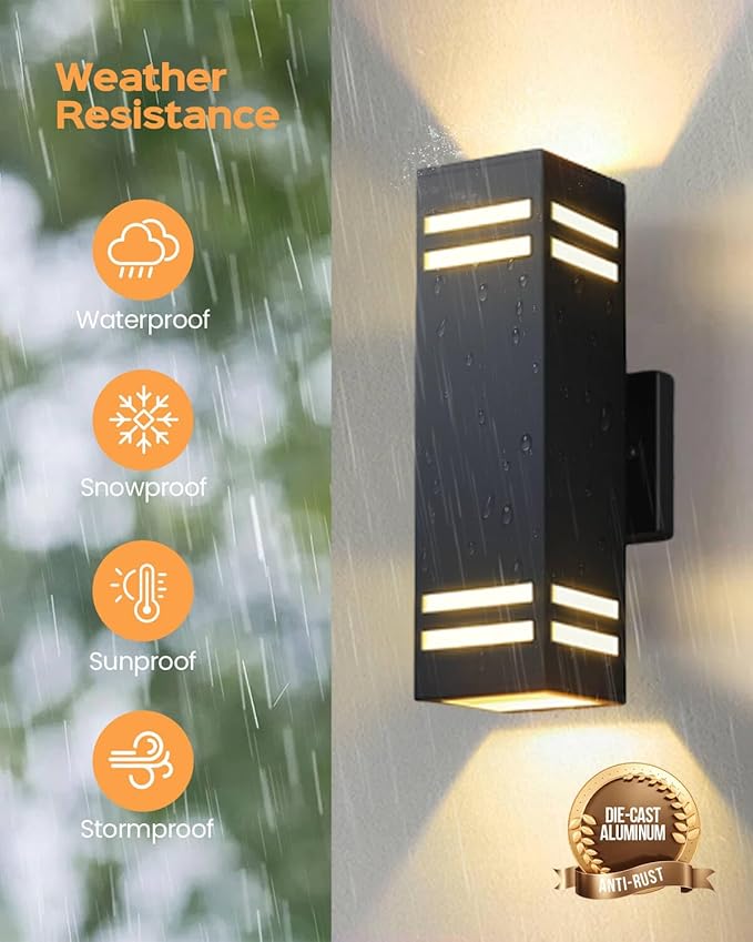 SHIMR Dusk to Dawn Outdoor Lighting 2 Pack Modern Exterior Lighting Fixtures Wall Mount ETL Listed Aluminum Anti-Rust Outdoor Sconce Up and Down Outside Lights for House Porch LED Bulbs Include