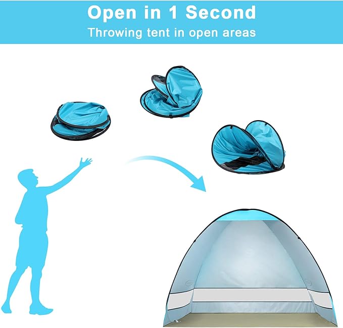 G4Free Large Pop up Beach Tent for 3-4 Person UPF 50+ Automatic Sun Shelter Canopy Portable Outdoor Cabana Sun Umbrella