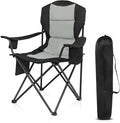 VINGLI Outdoor Padded Camping Chair with Cooler Cup Holder Side Pocket Portable Tailgate Chairs for Adults Folding Lawn Chair with Carry Bag Support 400lbs