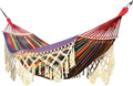 Deluxe Boho Hammock Swing with Spreader Bar – Thickened Canvas Fringed Portable for Indoor Porch Backyard Hiking and Travel – 441 lbs Capacity