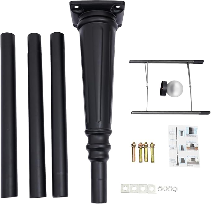 10FT Outdoor Lamp Post Split Street Light Pole with Top Globe &amp Ground Cage Lighting Post Fixtures for Pathway Courtyard Parking Lot Fits Standard 3 Post Top Fixtures (10FT 275+76mm)