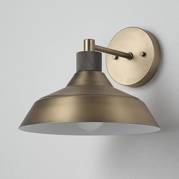 GLOBE Electric 44841 Sutton Outdoor Wall Sconce Matte Brass Light Fixture Front Porch Light or Outdoor Barn Light Exterior Light Fixture Textured Socket Detail Modern Farmhouse Porch Lights 9''