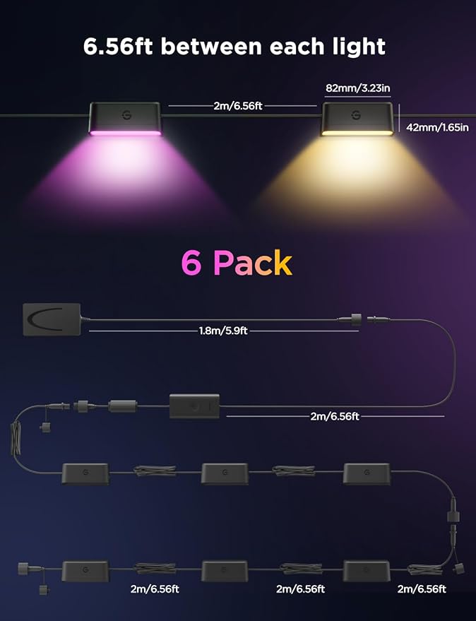 Govee Outdoor Deck Lights RGBIC Outdoor Lights with 4000K White Light IP65 Smart Fence Lights with App Control Voice Control LED Path Light for Outdoor DecorWired 6 Packs (32.8ft)