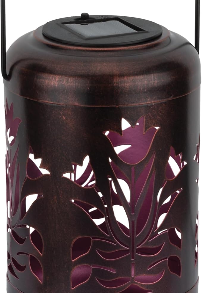 Regal Art &amp Gift Solar Flower Shadow Lantern Outdoor Waterproof Garden Décor Ideal Gift for Women Mom Grandma – Hanging Metal Solar Lights for Yard Patio Backyard Porch Red