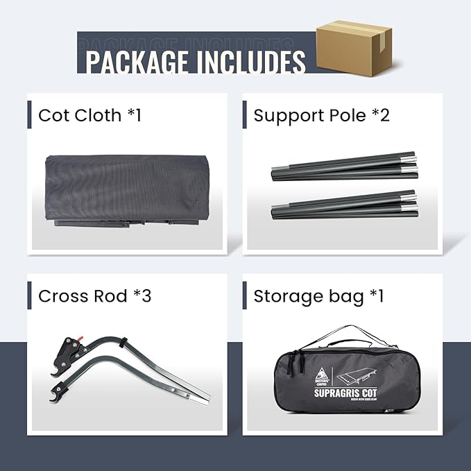 ONETIGRIS SUPRAGRIS Camping Cot Support Up to 400lbs Lightweight Comfortable Folding Bed for Camping Hiking Backpacking Travel Car Trips Office Nap (Gray)