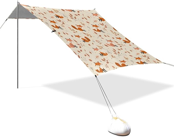 Camping Sun Shelters Autumn Pattern with Fox and Leaves Beach Canopy 126 * 110.2in