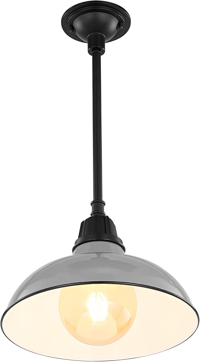 JONATHAN Y 12.25 Gray/Black 1-Light Farmhouse Indoor/Outdoor LED Pendant Iron Hanging Light and Black Metal Shade Rustic Ceiling Lamp for Kitchen Island LED Bulb Included (JYL7611D)