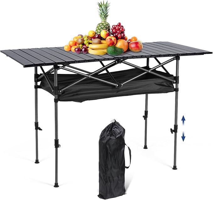 Outdoor Folding Table with Carrying Bag Roll-Up Rectangular Table Large Capacity Ultralight Dinner Desk for Picnic Camping Trip Beach BBQ