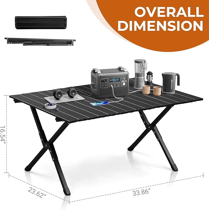Outvita Beach Picnic Table Lightweight Roll Up Low Camping Table Portable Folding Table with Carrying Bag for Outdoor BBQ Sand Picnic Party Patio 34 Inches