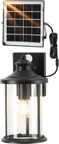 OKELI Porch Lights Outdoor Dusk to Dawn Motion Sensor Solar Wall Lantern Separate Panel &amp Battery Replaceable Exterior Waterproof Wall Sconce Lighting Lamp (Black B 1 Pack)