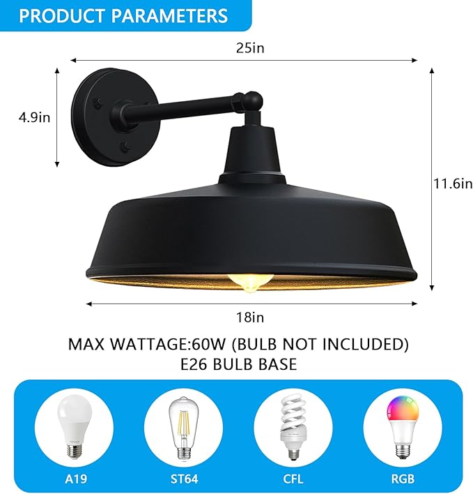 JOESA Large 18 Outdoor barn gooseneck Light Vintage Farmhouse Style Wall Mounted barn Light Perfect as an Exterior Light Fixture for Homes porches and garages