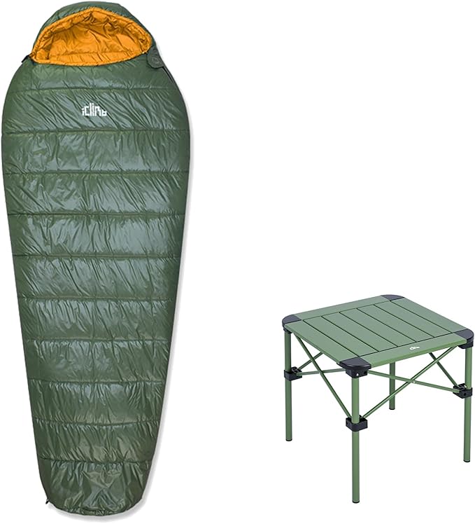 iClimb 1 3M Thinsulate Insulation Sleeping Bag and 1 Lightweight Stable Table Ultralight Compact for Adults Outdoor Camping Backpacking Hiking
