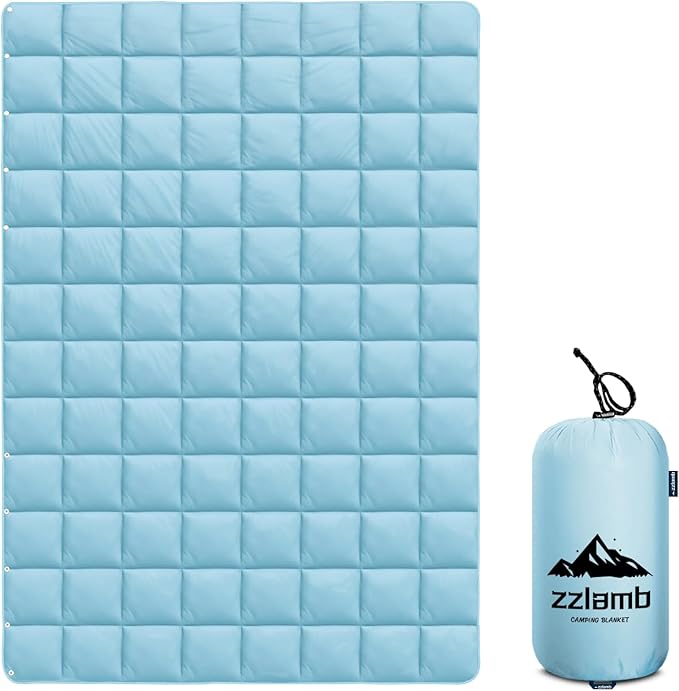 zzlamb Camping Blanket Compact Lightweight Soft Puffy Blanket Water-Repellent Packable Warm Quilt Down Alternative Picnic Hiking Backpacking Beach Travel RV Airplane Couch Car