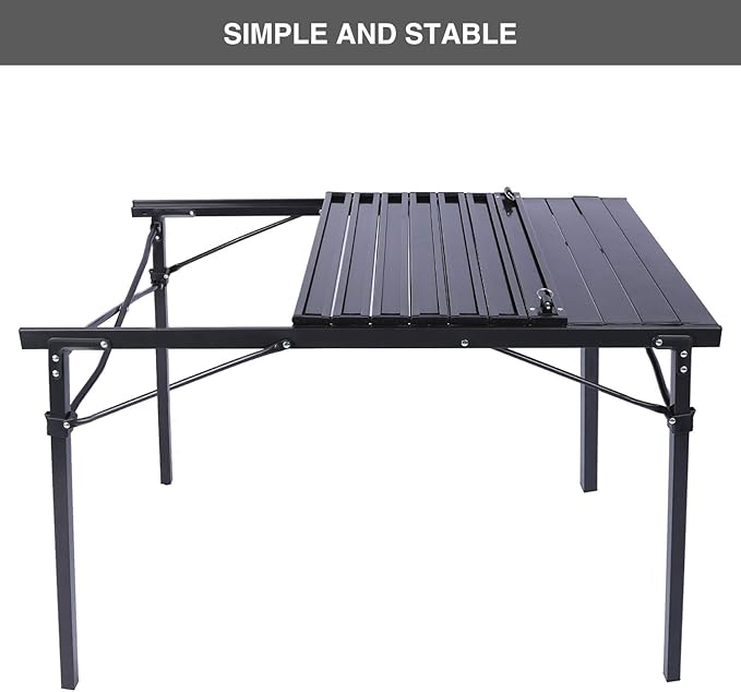 REDCAMP Roll Up Camping Tables That Fold Up Lightweight Portable Compact Metal Camp Table for Grill Outdoor Picnic Black Long