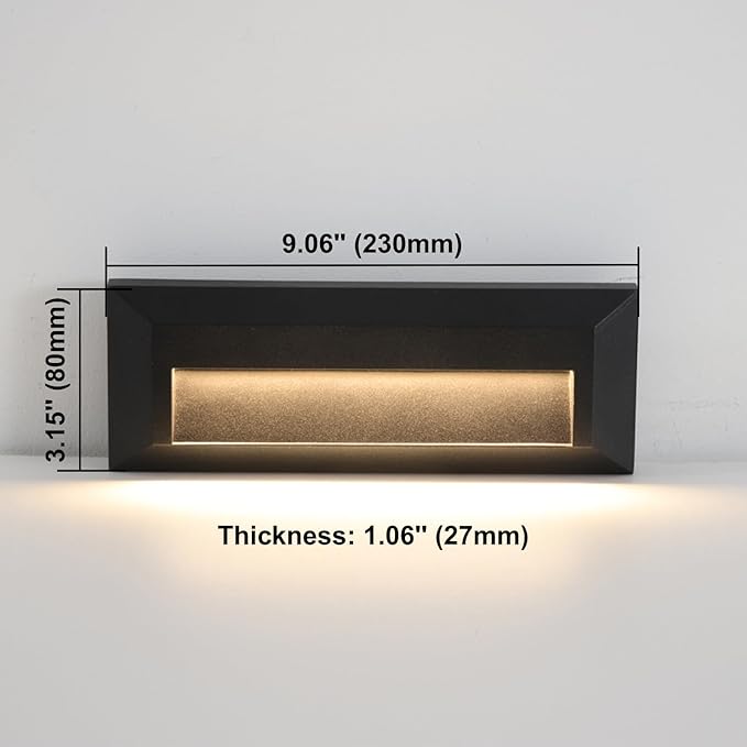 ZONK LED Outdoor Indoor Step Lights Line Voltage 110-240V 2W Landscape Stair Lights 9Inch Non-dimmable 3000K IP65 Waterproof Stairway Lighting LED Deck Light Retaining Wall Lights Pack of 3