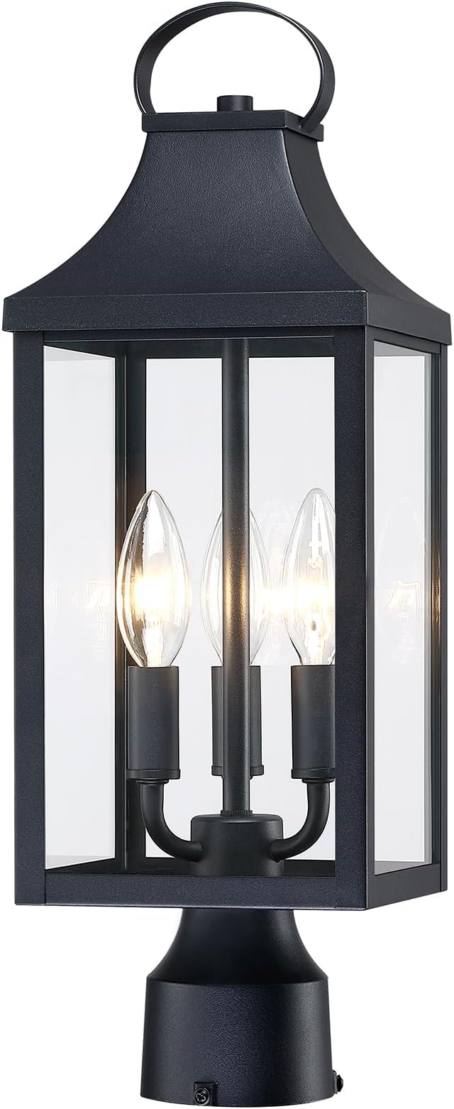 18.62 Post Light Outdoor Large 3-Light Lamp Post Light Fixture Modern Pillar Outside Lighting Waterproof Post Lantern Lamp Outdoor Post Light Fixtures Pole Lights for Porch 1 Pack