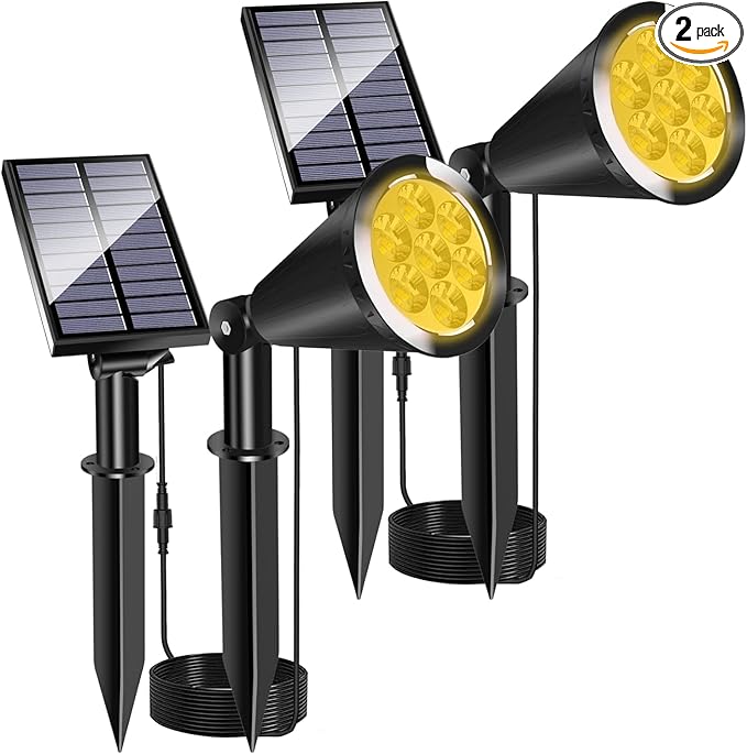 MEIHONG Solar Spot Lights Warm White Lights with Separate Panel Solar Tree Light Waterproof Outdoor Landscape Lights Dusk to Dawn for Garden Walkway(2 Pack)
