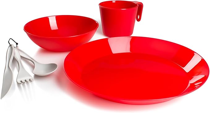 GSI Outdoors Cascadian 1 Person Table Set I 6-Piece Camping Backpacking Mess Kit Plastic BPA Free Plate Bowl Mug Cup &amp Cutlery Set