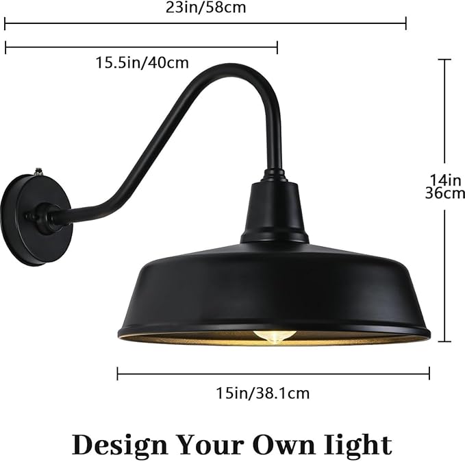 AGB101-AS18-Matte Black Gooseneck Barn Light - Matte Black Outdoor Dome with Incandescent Downlight | Wall-Mount Fixture for Patios Gardens Pathways and Large Outdoor Living Spaces