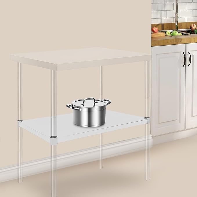 Eapmic Undershelf for Work Tables Adjustable Lower Shelf Stainless Steel Bottom Shelf Add for Commercial Prep Table Restaurant Kitchen Bakery Garage Workshop Use (30.8x18.8in)