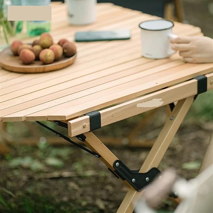 Picnic Tables Outdoor Solid Wood Octagonal Egg roll Table Camping Folding Table Portable Courtyard Barbecue self-Driving Picnic Table
