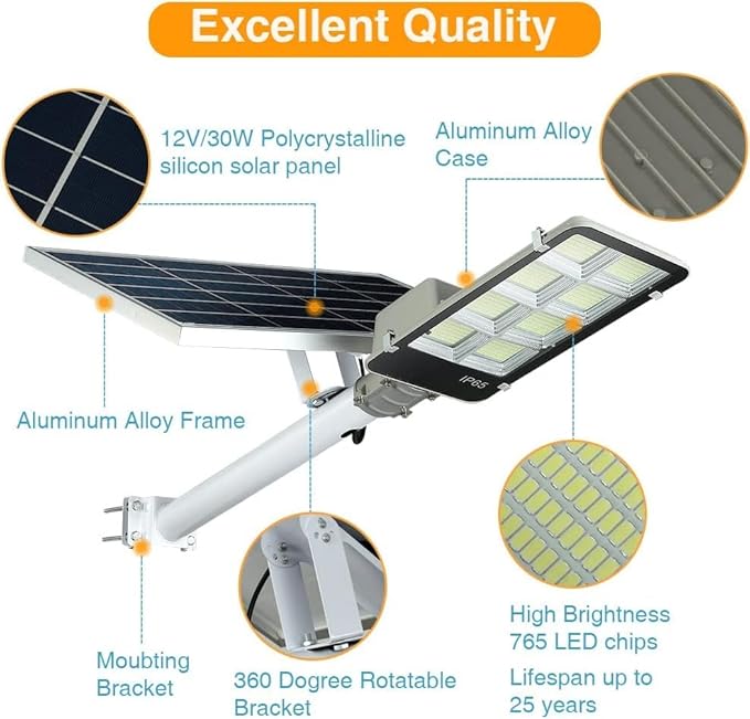 8000W LED Solar Street Lights Outdoor Dusk to Dawn Security Flood Light with Remote Control Wireless Waterproof Perfect for Yard Parking lot Street Garden and Garage
