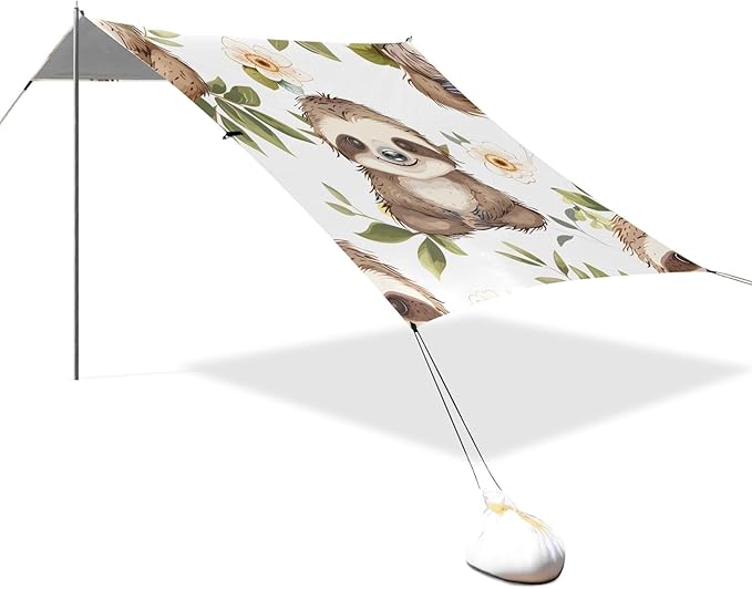 Lovely Sloth Flower Camping Sun Shelter Beach Tent Portable Beach Sun Shade Outdoor Canopy for Camping Trips Fishing Picnic