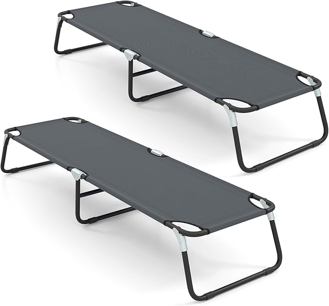 GYMAX Folding Camping Cot 2 Pack Portable Ultralight Compact Sleeping Cot Bed for Adults with Oxford Fabric for Outdoor Travel Backpacking Hiking Patio Home Office 330LBS (2 Grey)