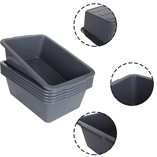 6 Pack 7 L Smal Plastic Bus Tub Restaurant Commercial Bus Tote Utility Box Plastic Dish Pans Wash Basin Tote Box Grey (12x 8.2x 4.2)
