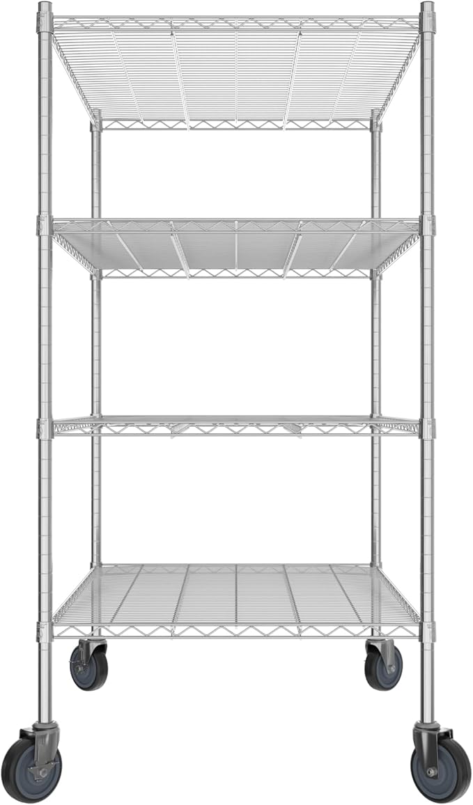 Commercial NSF Listed Chrome Mobile Wire Shelving Kit 30 x 42 x 60 with 4 Shelves Perfect for Warehouse Walk-in Refrigerator Freezer Grocery Store Restaurant Dishroom