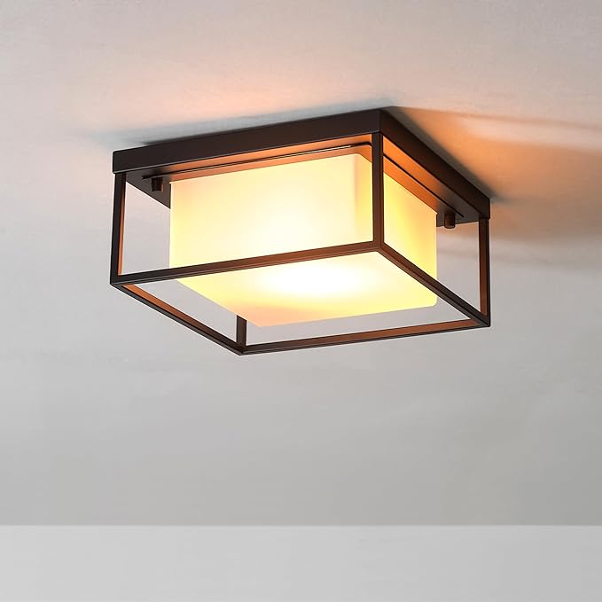 GLOBE Electric 60000164 1-Light Outdoor Flush Mount Matte Black Frosted Glass