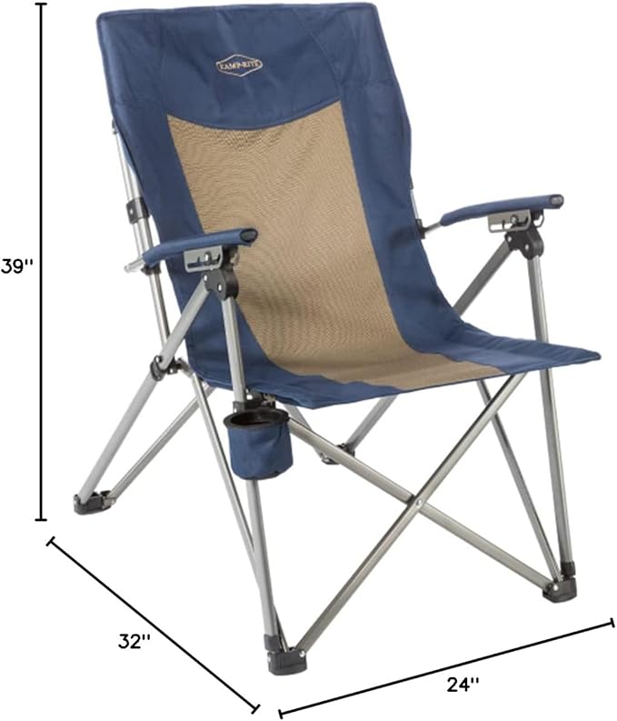 Kamp-Rite 3 Position Hard/Arm Reclining Chair with Cup Holder Blue/Tan