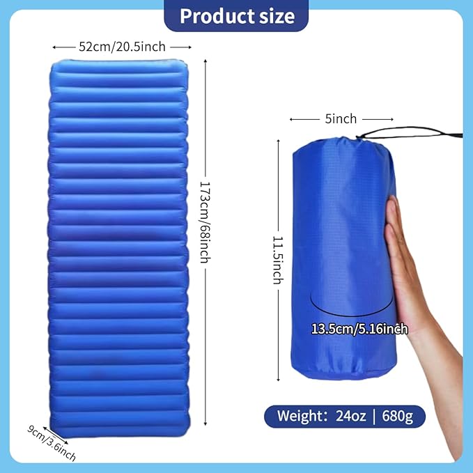 Ultralight Sleeping Pad for Camping Sleeping Pad R Value 7.7 3.6 Inch Extra Thick Inflatable Sleeping Mat for Car Camping Tent and Backpacking Trips